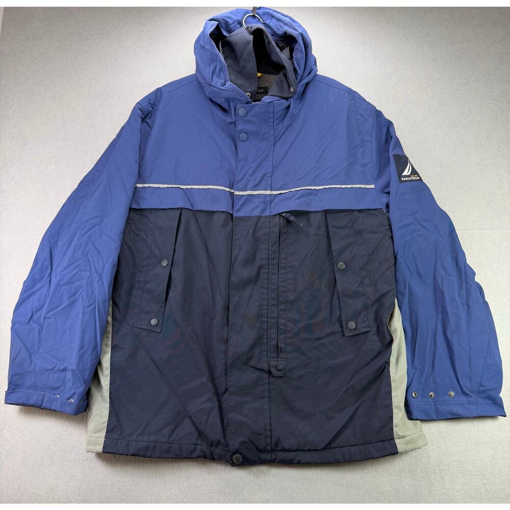 Nautica Color Block Hooded Winter Jacket Blue/Gray NS-83 Men’s Size XXL